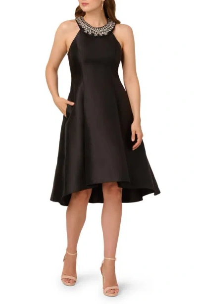 Adrianna Papell Beaded Mikado Cocktail Dress In Black