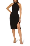 Adrianna Papell Beaded Neck Crepe Midi Sheath Dress