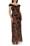 ADRIANNA PAPELL ADRIANNA PAPELL BEADED OFF THE SHOULDER COLUMN GOWN