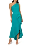 Adrianna Papell Beaded One-shoulder Crepe Gown