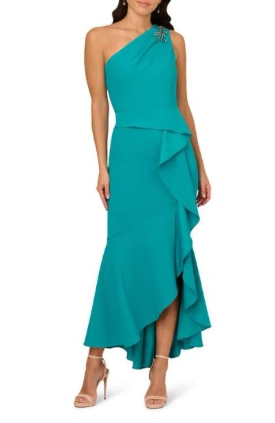 Adrianna Papell Beaded One-shoulder Crepe Gown