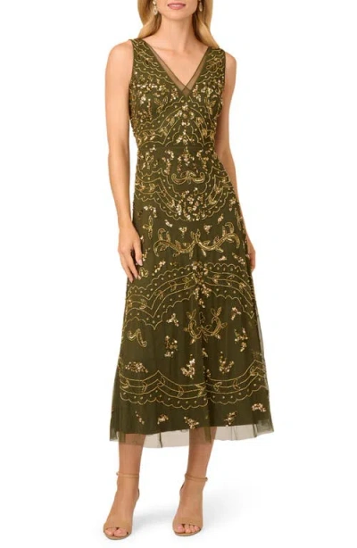 Adrianna Papell Beaded Sequin Cocktail Dress In Green