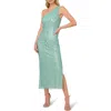 Adrianna Papell Beaded Sequin Floral One-shoulder Gown In Aqua Luster