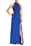 Adrianna Papell Beaded Sheer Gown In Royal In Blue