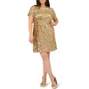Adrianna Papell Beaded Short Sleeve Shift Cocktail Dress In Gold