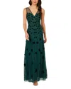 Adrianna Papell Embellished Mesh Overlay Gown In Gem Green