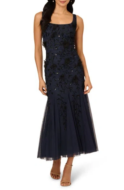 Adrianna Papell Beaded Sleeveless Mermaid Cocktail Dress In Black