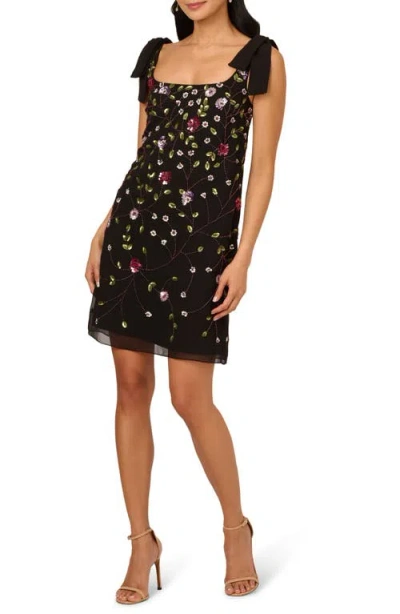 Adrianna Papell Beaded Sleeveless Shift Dress In Black