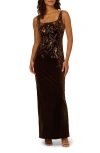 Adrianna Papell Beaded Sleeveless Velvet Gown In Brown