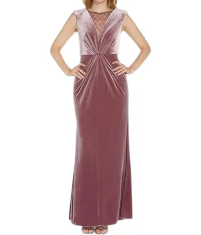 Adrianna Papell Beaded Velvet Mermaid Gown In Antique Rose In Pink