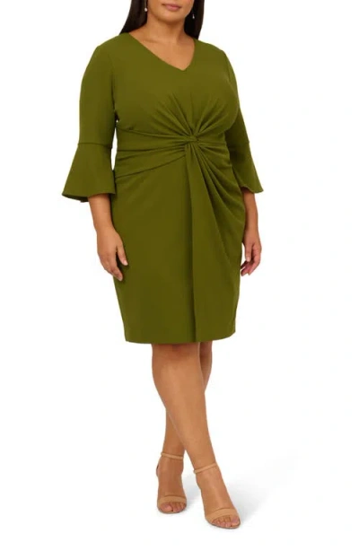 Adrianna Papell Bell Sleeve Twist Front Crepe Sheath Dress In Green