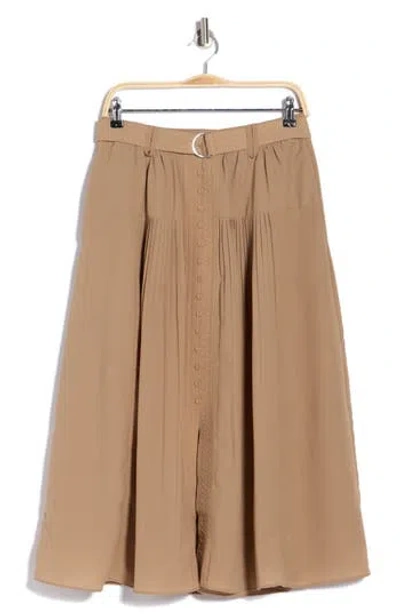 Adrianna Papell Belted Button Front Pleated Midi Skirt In Brown