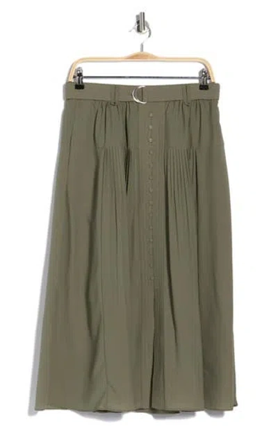 Adrianna Papell Belted Button Front Pleated Midi Skirt In Green