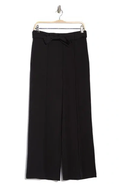 Adrianna Papell Belted Pintuck Wide Leg Pants In Black