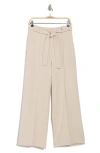 Adrianna Papell Belted Pintuck Wide Leg Pants In Natural Linen