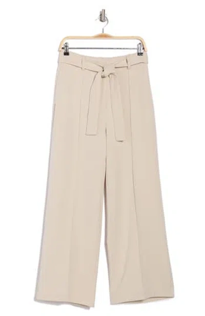 Adrianna Papell Belted Pintuck Wide Leg Pants In Natural Linen