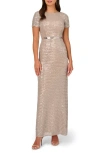 Adrianna Papell Womens Sequined Polyester Evening Dress In Silver/ Beige