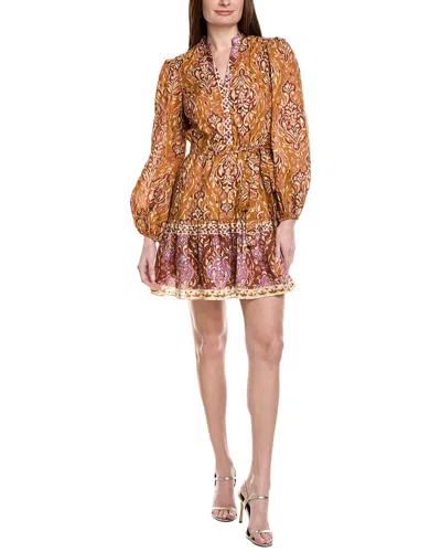 Adrianna Papell Bishop Sleeve A-line Dress In Brown