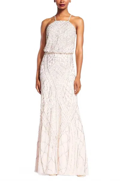Adrianna Papell Blouson Beaded Evening Gown In Ivory In Multi