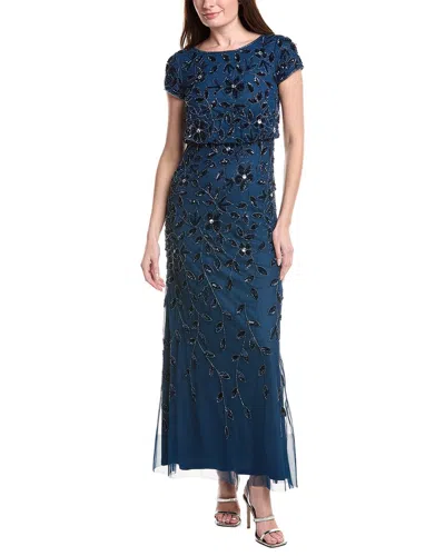 Adrianna Papell Blouson Beaded Long Dress In Blue