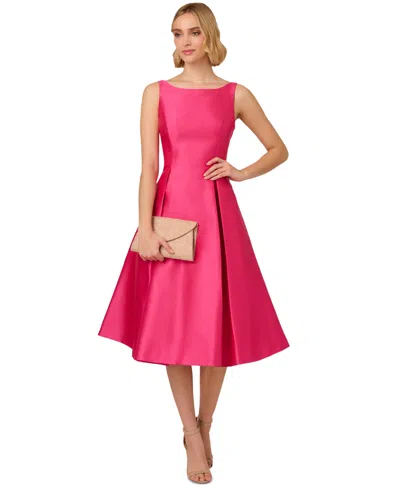 Adrianna Papell Boat-neck A-line Dress In Fuchsia
