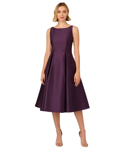 Adrianna Papell Boat-neck A-line Dress In Luxe Plum