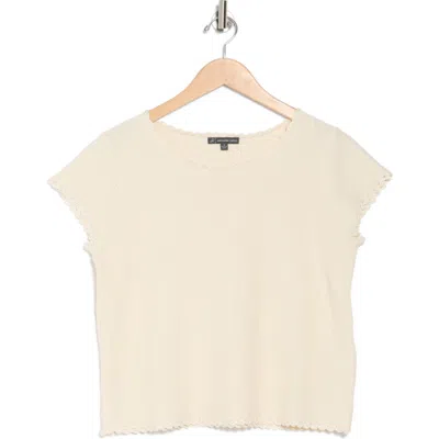 Adrianna Papell Boat Neck Cap Sleeve Seed Stitch Sweater In Pale Bone