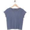 Adrianna Papell Boat Neck Cap Sleeve Seed Stitch Sweater In Dusty Blue