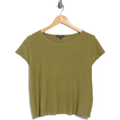 Adrianna Papell Boat Neck Cap Sleeve Seed Stitch Sweater In Green