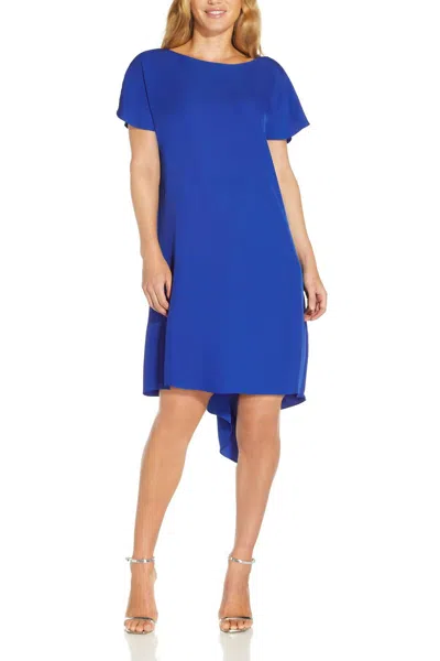 Adrianna Papell Boat Neck Short Sleeves High Low Hem Short Dress In Violet Cobalt In Multi