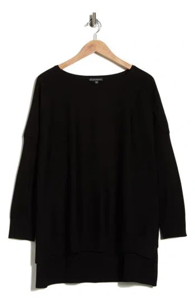 Adrianna Papell Boatneck Drop Shoulder Tunic In Black