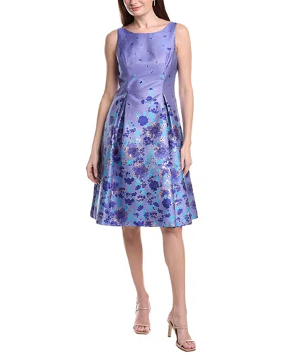 Adrianna Papell Border Jacquard Dress In Blue