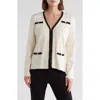 Adrianna Papell Boucle Trim V-neck Cardigan In White