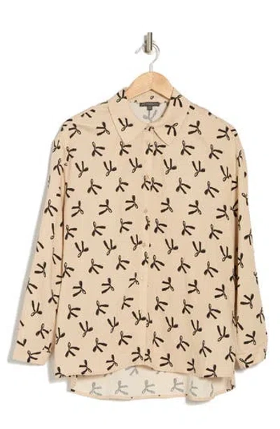 Adrianna Papell Bow Button-up Shirt In Champ Blush/bl Classic Bow