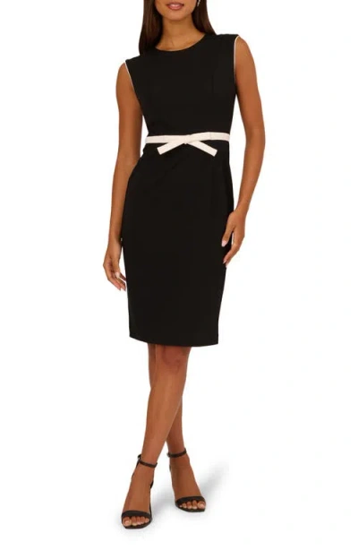 Adrianna Papell Bow Detail Crepe Sheath Dress In Black