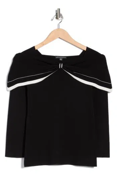 Adrianna Papell Bow Off The Shoulder Sweater In Black