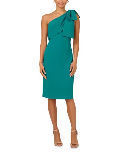 Adrianna Papell Bow One Shoulder Dress In Tempo Teal