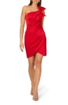 Adrianna Papell Bow One-shoulder Satin Cocktail Minidress In Red