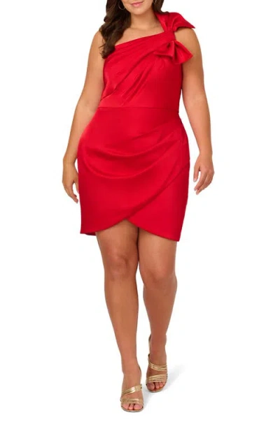 Adrianna Papell Bow One Shoulder Stretch Satin Sheath Dress