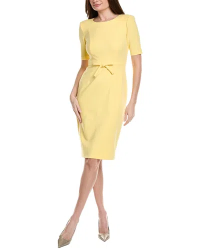 Adrianna Papell Short Sleeve Bow Waist Sheath Dress In Warm Sun In Yellow