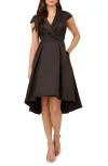 Adrianna Papell Box Pleat High-low Mikado Dress In Black