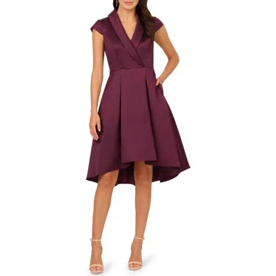 Adrianna Papell Box Pleat High-low Mikado Dress In Burgundy