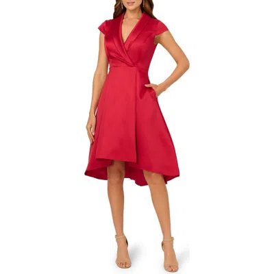 Adrianna Papell Box Pleat High-low Mikado Dress In Red