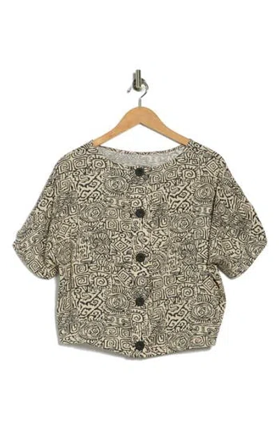 Adrianna Papell Boxy Short Sleeve Button-up Top In Multi