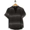 Adrianna Papell Bubble Sleeve Covered Button-up Top In Black