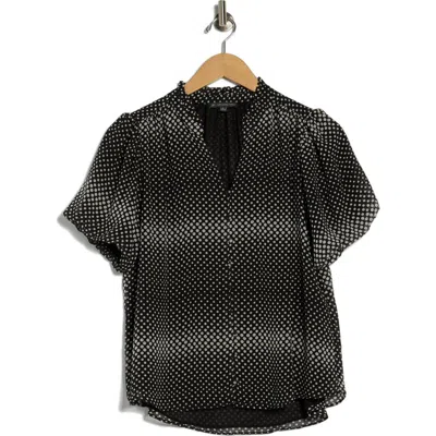 Adrianna Papell Bubble Sleeve Covered Button-up Top In Black