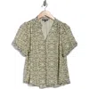 Adrianna Papell Bubble Sleeve Covered Button-up Top In Green