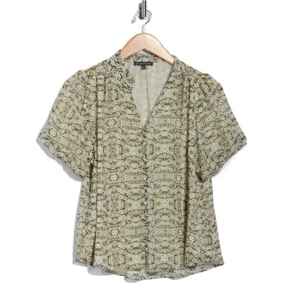 Adrianna Papell Bubble Sleeve Covered Button-up Top In Green