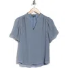 Adrianna Papell Bubble Sleeve Covered Button-up Top In Blue