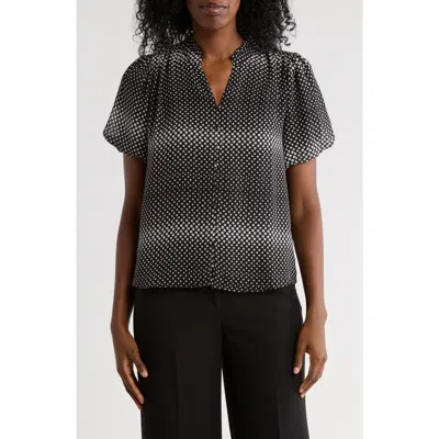Adrianna Papell Bubble Sleeve Covered Button-up Top In Black
